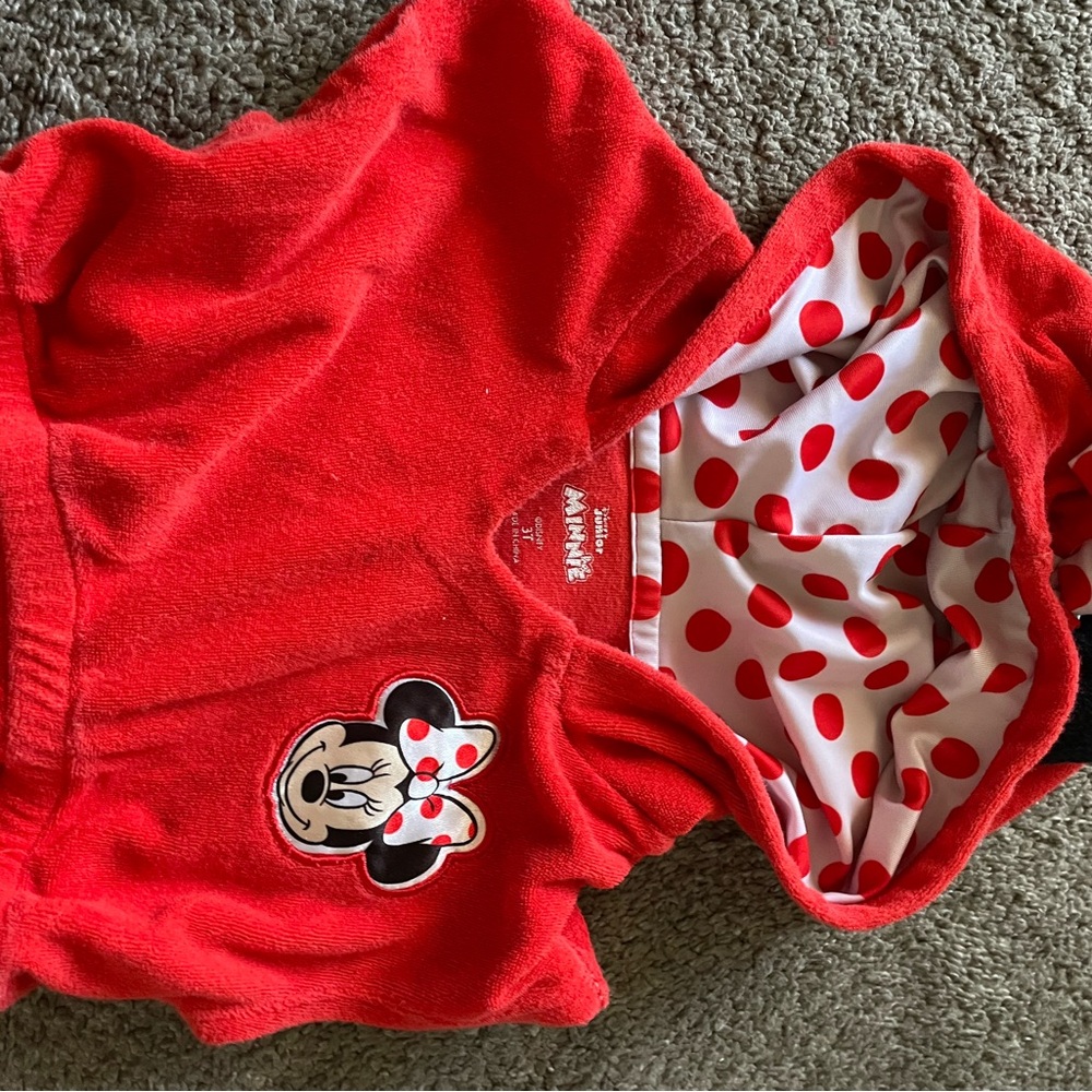 Red Minnie Mouse Hooded Dress with Blue Suspenders - Picture 4 of 6